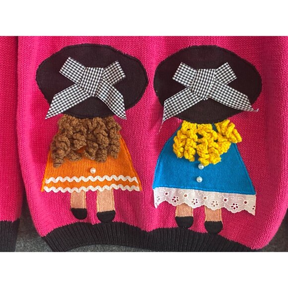Vintage Wee Spree Girls Pink Sweater With Doll Appliqués & Balloon Design 10/12 - Picture 10 of 13